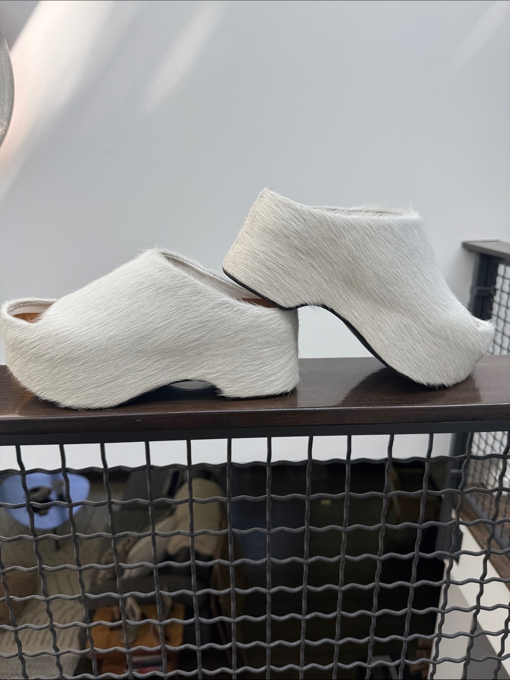 NWT Marni White REAL Calf Hair Platform Clog Mules - Picture 3 of 12